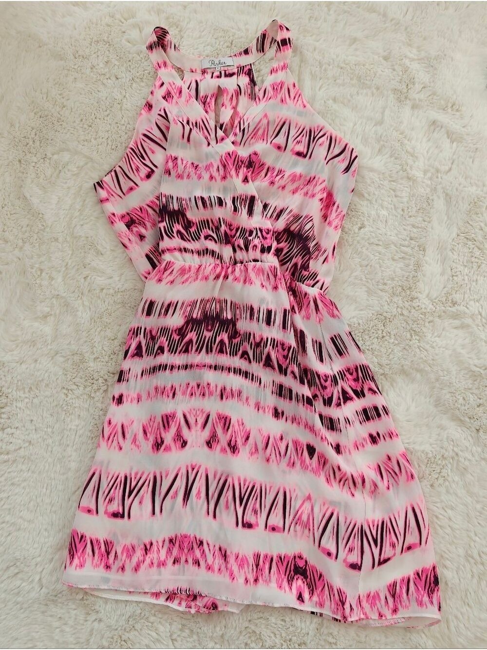 Parker Pink Cosmos Kita Dress Sleeveless Size S Stretch Waist V neck